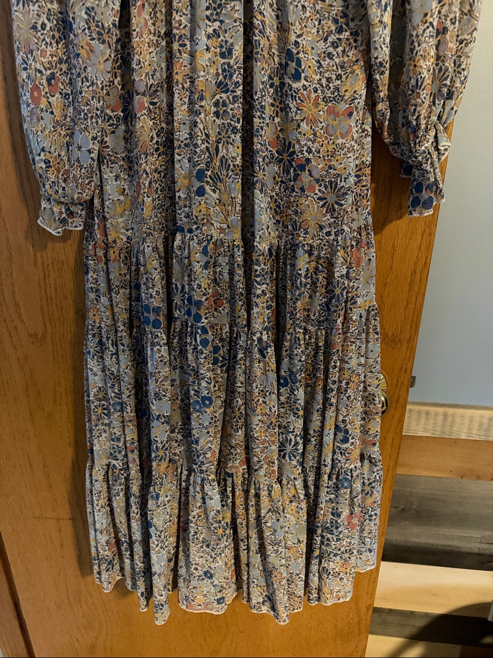 Free People Floral Tiered Maxi Dress in Beige, Blue and Mustard NWOT - Picture 8 of 9